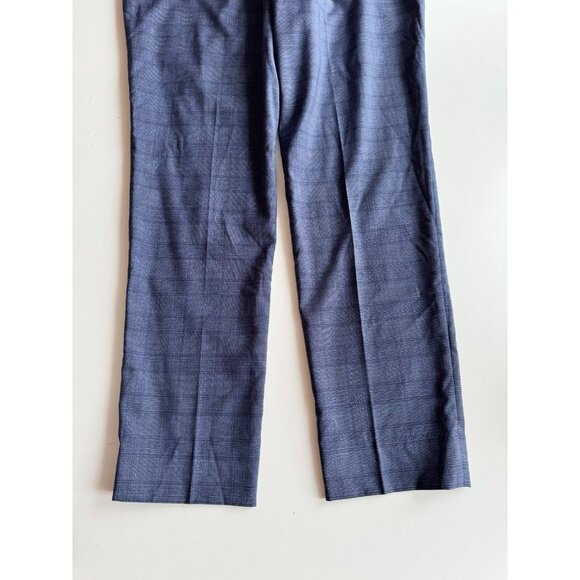 EMPORIO ARMANI Dark Blue Check 100% Wool Trousers Dress Pants, Size 54 - Picture 6 of 13